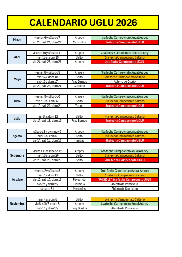 CALENDARIO UGLU 2026