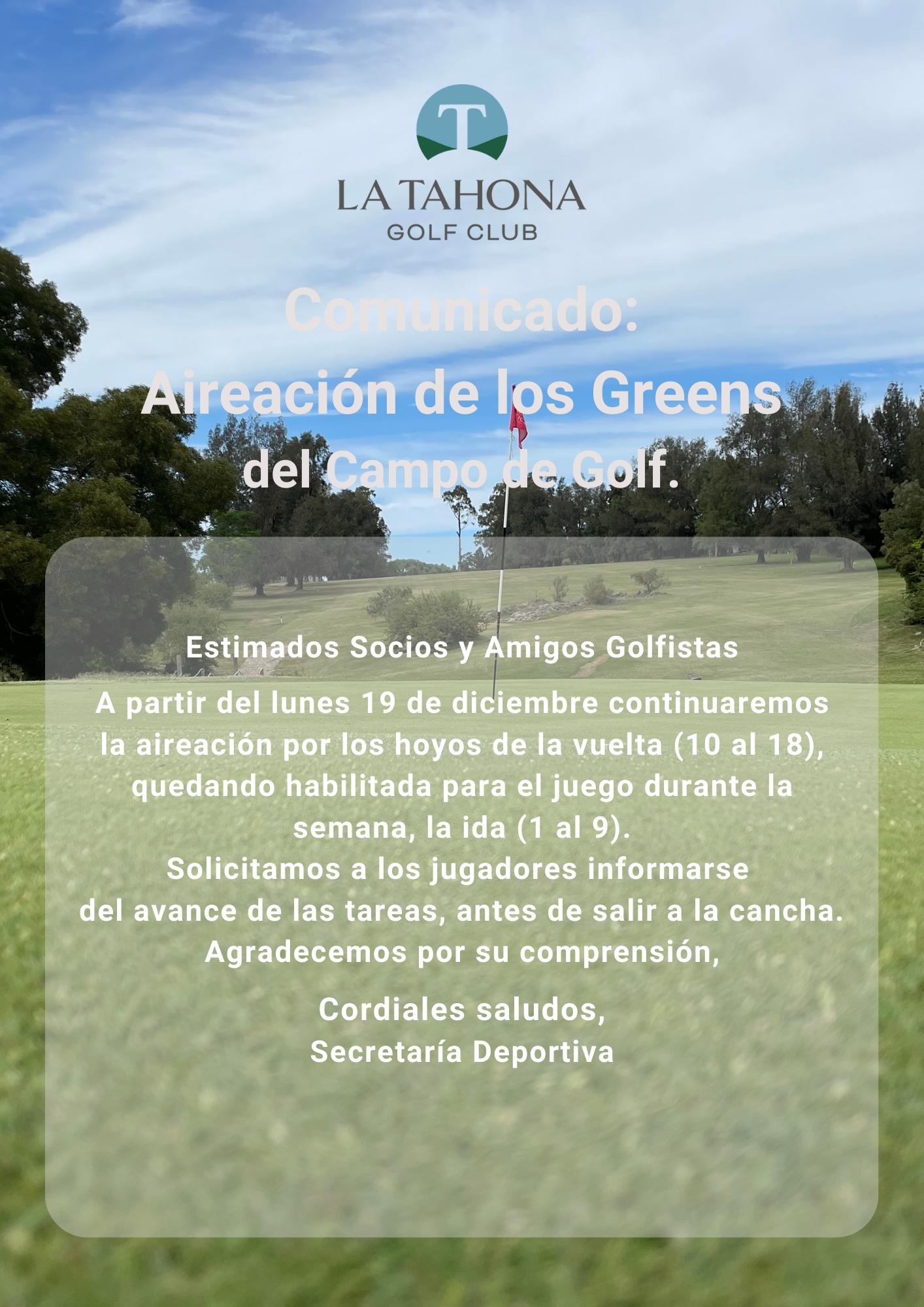 Aireación de los Greens del Campo de Golf _ del lunes 19/12 en adelante