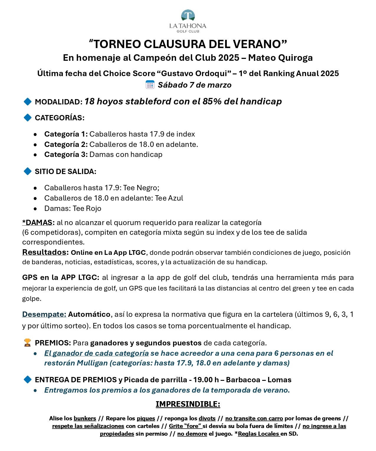 CLAUSURA DEL VERANO - EN HOMENAJE AL CAMPEÓN DEL CLUB 