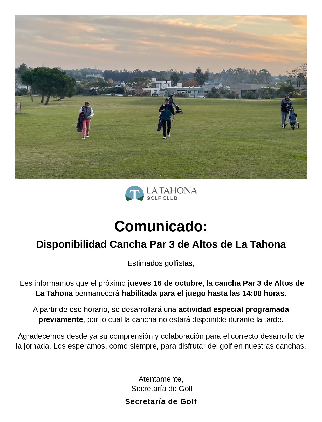 HORARIOS DE LA CANCHA PAR 3 DE ALTOS DE LA TAHONA PARA EL JUEVES 16/10 