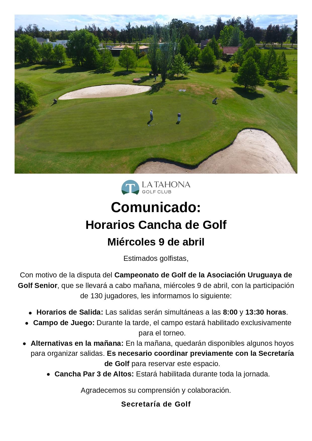 MAÑANA MIÉRCOLES 9/4 JUEGAN LOS SENIOR - HORARIOS DE FUNCIONAMIENTO DE LAS CANCHAS