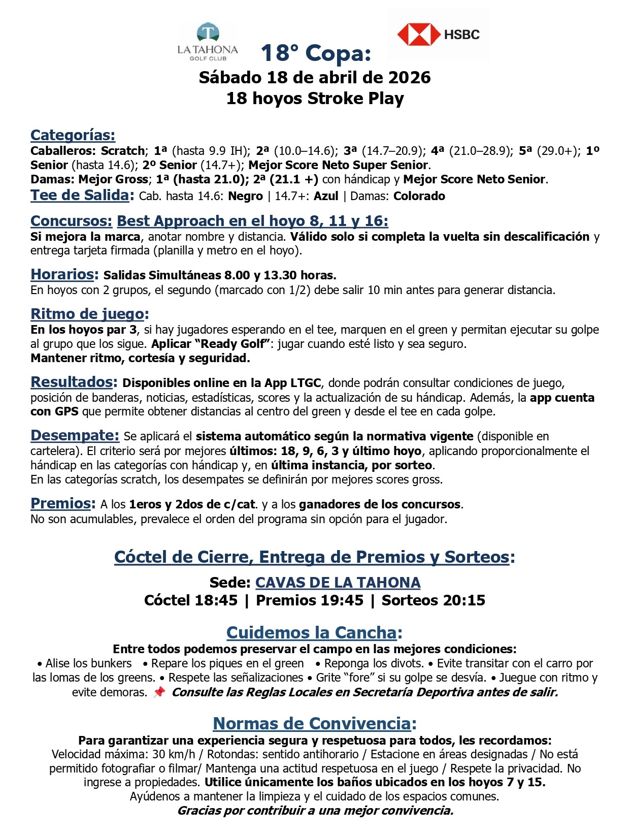 18º COPA HSBC - SÁBADO 18/4 - CONDICIONES DE JUEGO