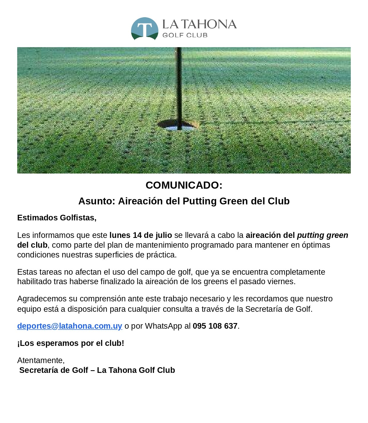 AIREACIÓN DEL PUTTING GREEN DEL CLUB - LUNES 14/7