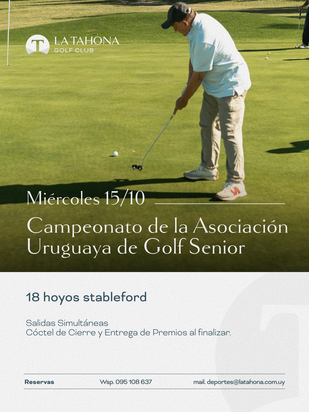 TORNEO DE LA  ASOCIACIÓN URUGUAYA DE GOLF SENIOR - HORARIOS DE LA CANCHA DE GOLF - MIÉRCOLES 15/10