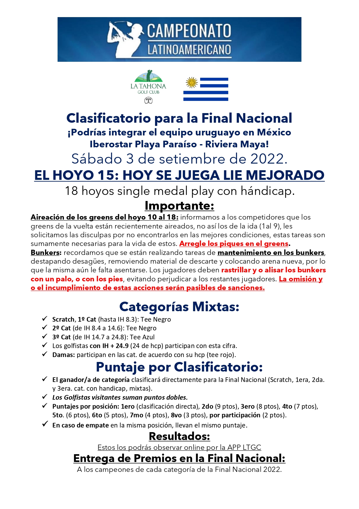 Clasificatorio para el Latinoamericano _ Condiciones de Juego (ver aireacin de greens y mantenimien