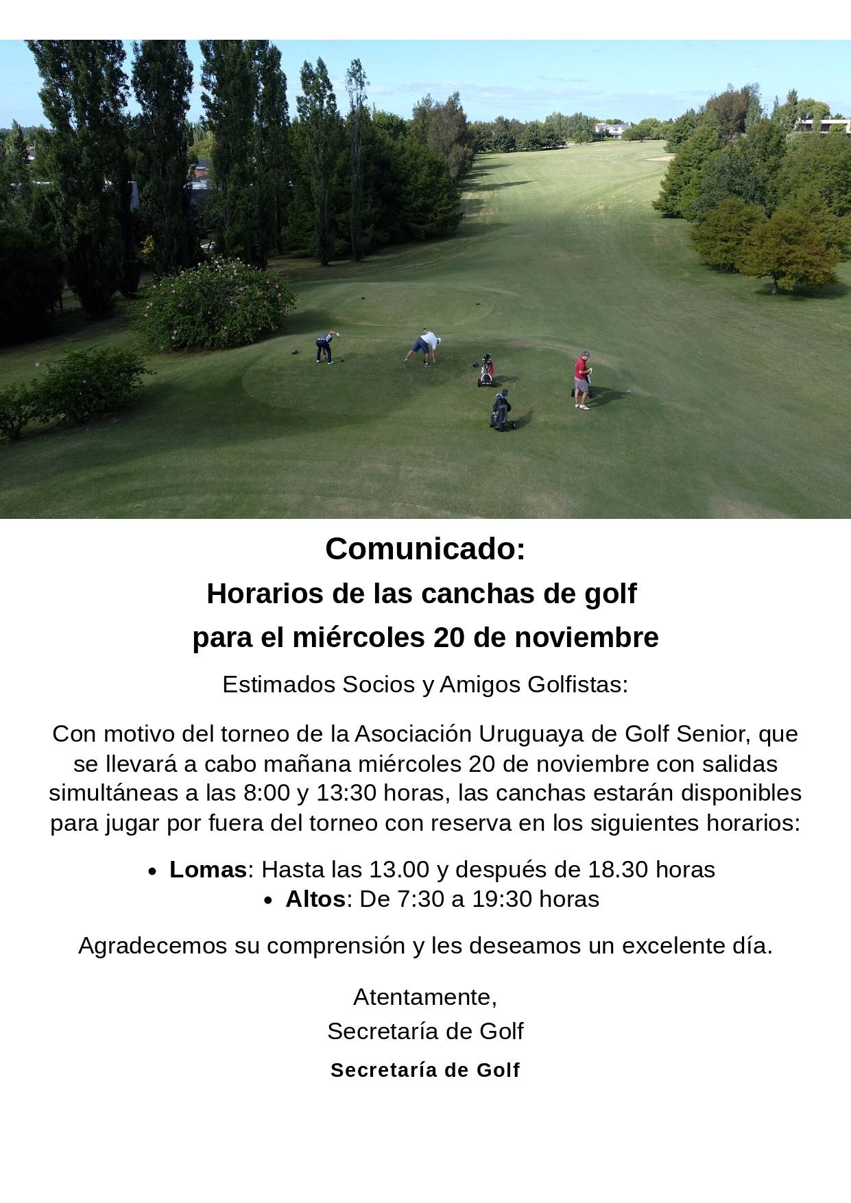 CANCHAS DE GOLF - HORARIOS MAANA MIERCOLES 20 DE NOVIEMBRE