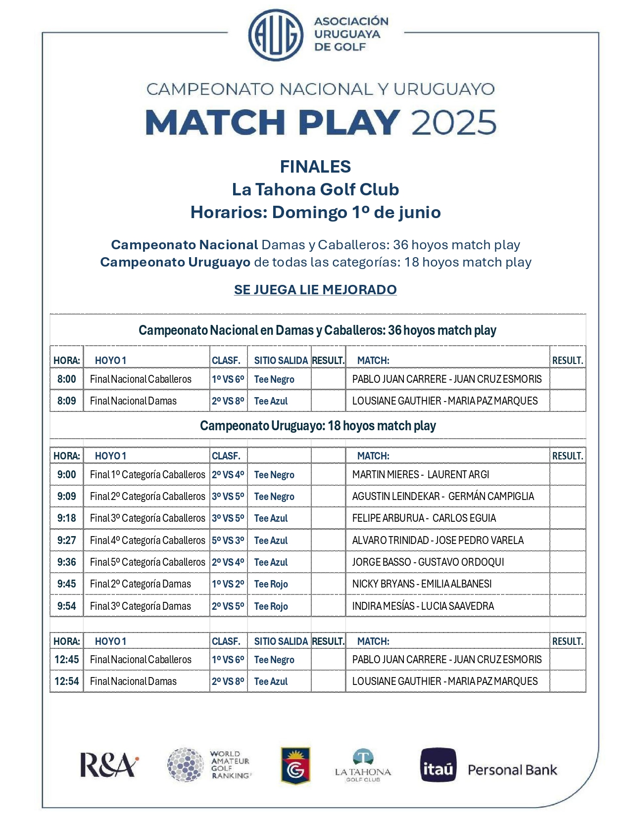 HORARIOS DE LAS FINALES DEL CTO. NACIONAL Y URUGUAYO 2025 - DOMINGO 1ERO DE JUNIO