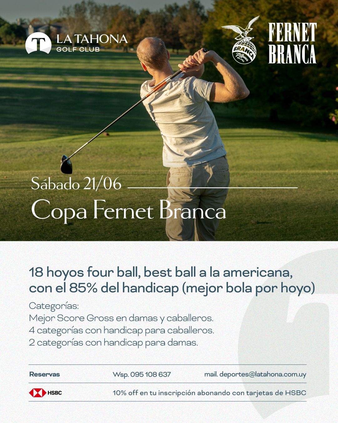 COPA FERNET BRANCA 2025 - SÁBADO 21 DE JUNIO -  18 HOYOS FOUR BALL, BEST BALL A LA AMERICANA CON EL 