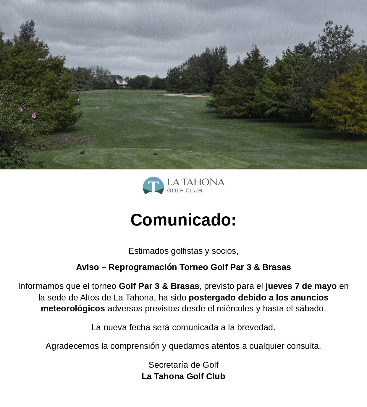 GOLF PAR 3 & BRASAS - POSTERGADO POR CLIMA