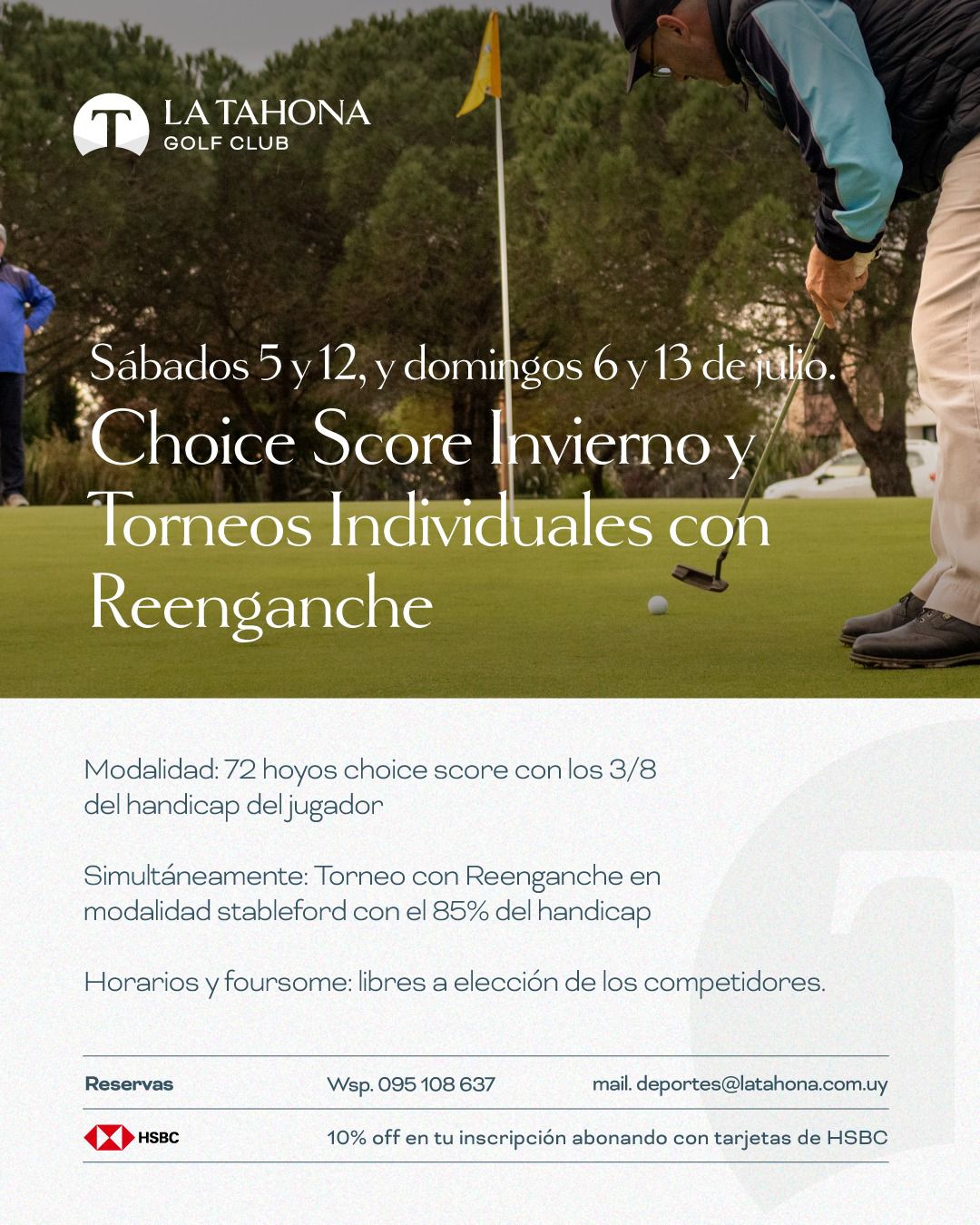 CHOICE SCORE DE INVIERNO Y TORNEOS CON REENGANCHE CADA FIN DE SEMANA - SÁBADO 5, DOMINGO 6, SÁBADO 1