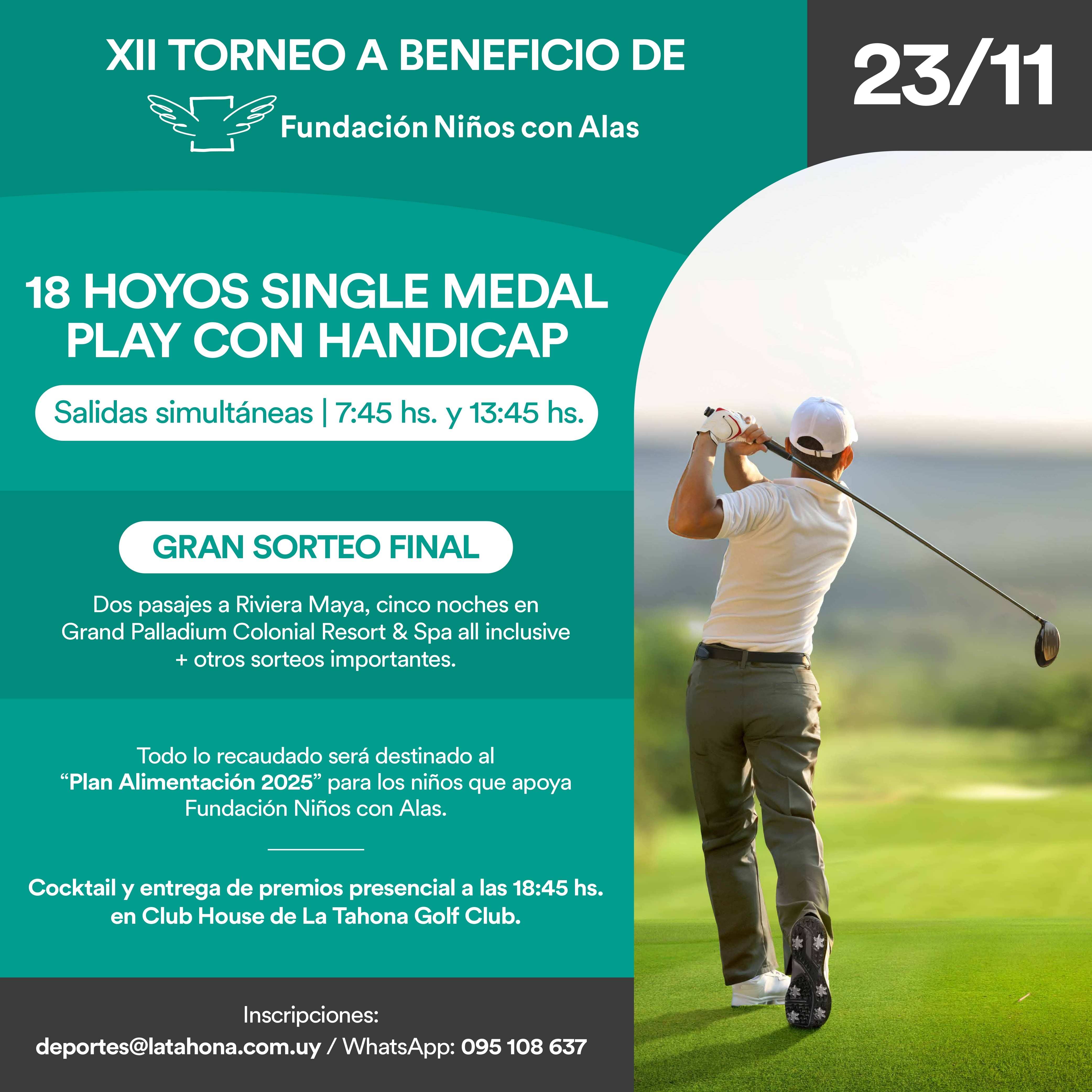 12 TORNEO EN BENEFICIO DE FUNDACIN NIOS CON ALAS - SBADO 23/11 -  GRAN SORTEO FINAL DE 2 PASAJES