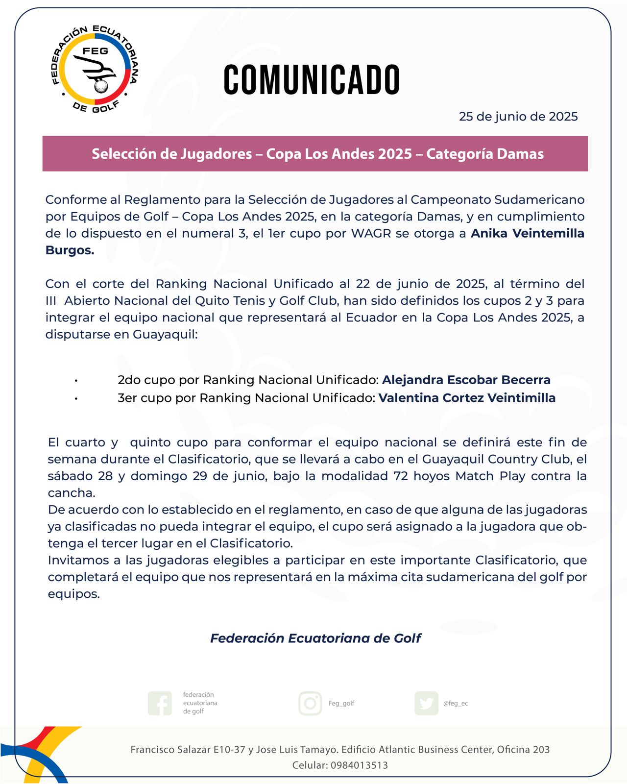 Selección Jugadores – Copa Andes 2025 – Damas
