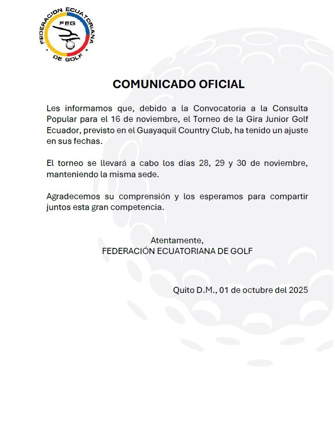 Cambio de Fecha Gira Junior de Guayaquil Country Club