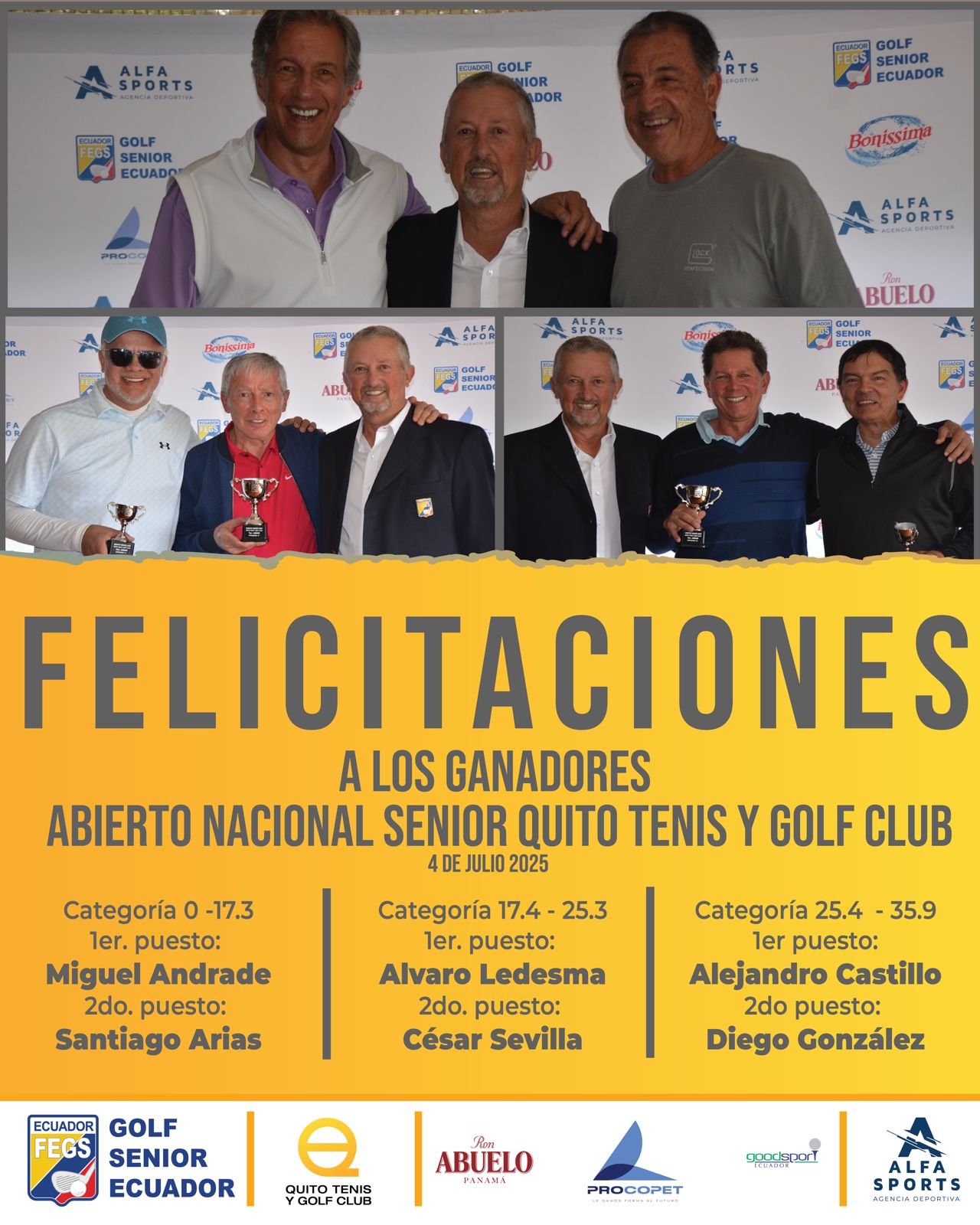 Ganadores del Abierto Nacional del Quito Tenis y Golf Club 2025