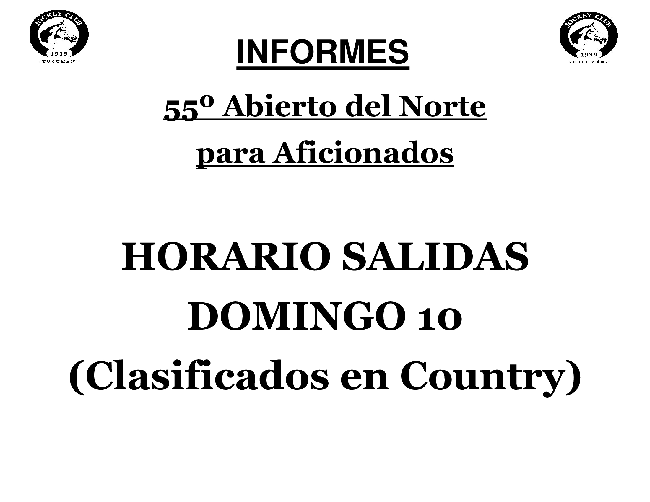 55 ABIERTO DEL NORTE - HORARIOS DE SALIDAS DOMINGO 11 (CLASIFICADOS EN COUNTRY)
